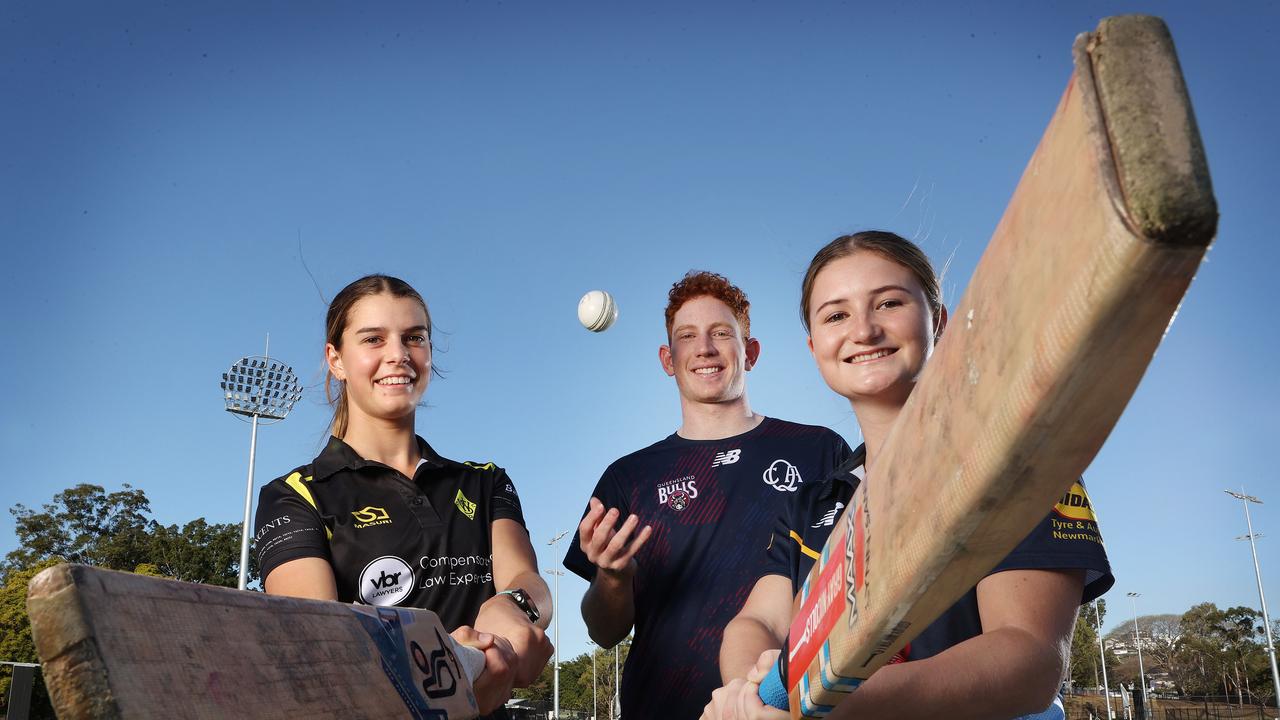 Junior cricketers Lily Bassingthwaite, Hugh Weibgen, and Lucy Bourke. Picture: Liam Kidston