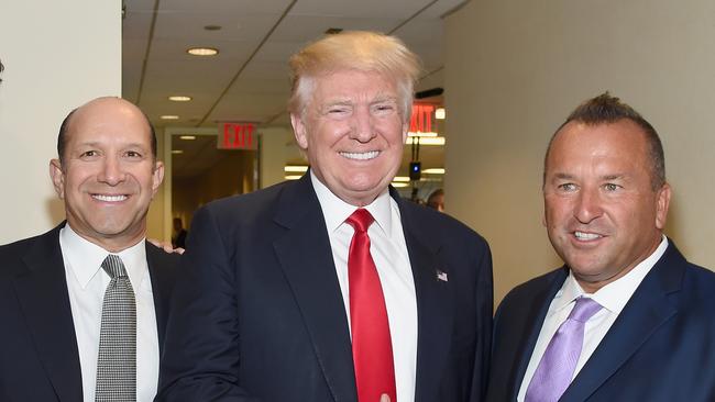 Chairman and CEO of Cantor Fitzgerald, Howard Lutnick, US Republican presidential nominee Donald Trump, and Executive Managing Director, North America for BGC, Daniel LaVecchia attend Annual Charity Day hosted by Cantor Fitzgerald in 2016. Picture: Larry Busacca/Getty Images for Cantor Fitzgerald