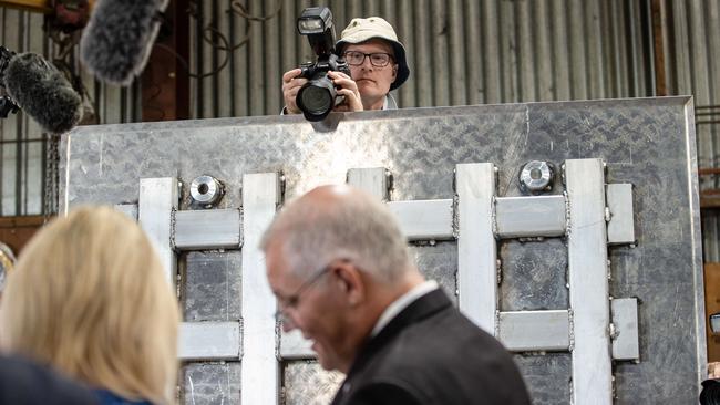 Scott Morrison on the hustings in Mulgrave in the seat of Macquarie. Picture: Jason Edwards