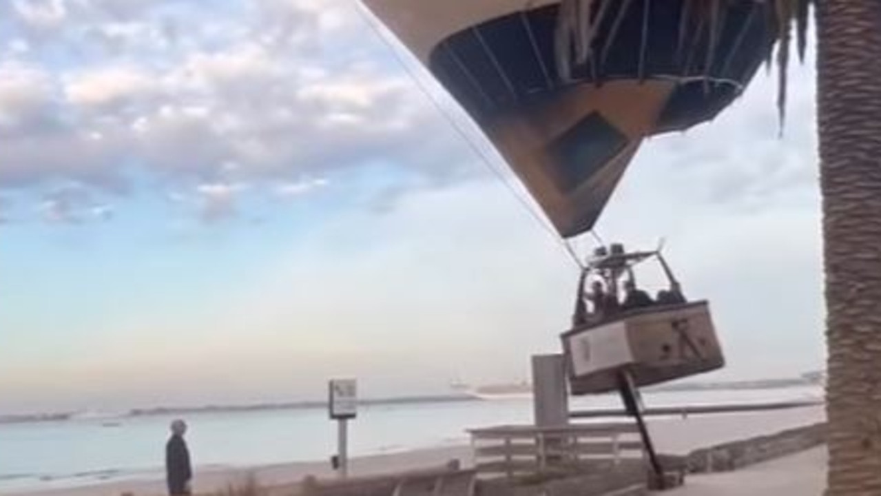 The balloon took out a bollard on St Kilda Beach before landing on the sand. Picture: Instagram