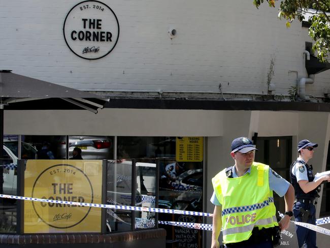 Police scene at The Corner McCafe next to the Royal Prince Alfred Hospital in Camperdown where it is believed a person was stabbed in the neck. Picture: Jonathan Ng