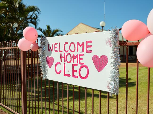 A sign is seen on a fence in celebration of the finding of Cleo Smith on November 4, 2021 in Carnarvon, Australia. Picture: Getty Images