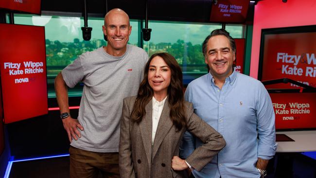 Nova breakfast Ryan 'Fitzy' Fitzgerald, Kate Ritchie and Michael 'Wippa' Wipfli. Picture: Justin Lloyd.