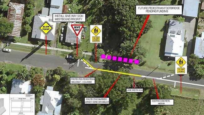 Traffic conditions will change at a site in Nimbin where a woman was stuck by a car and killed. Picture: Lismore City Council