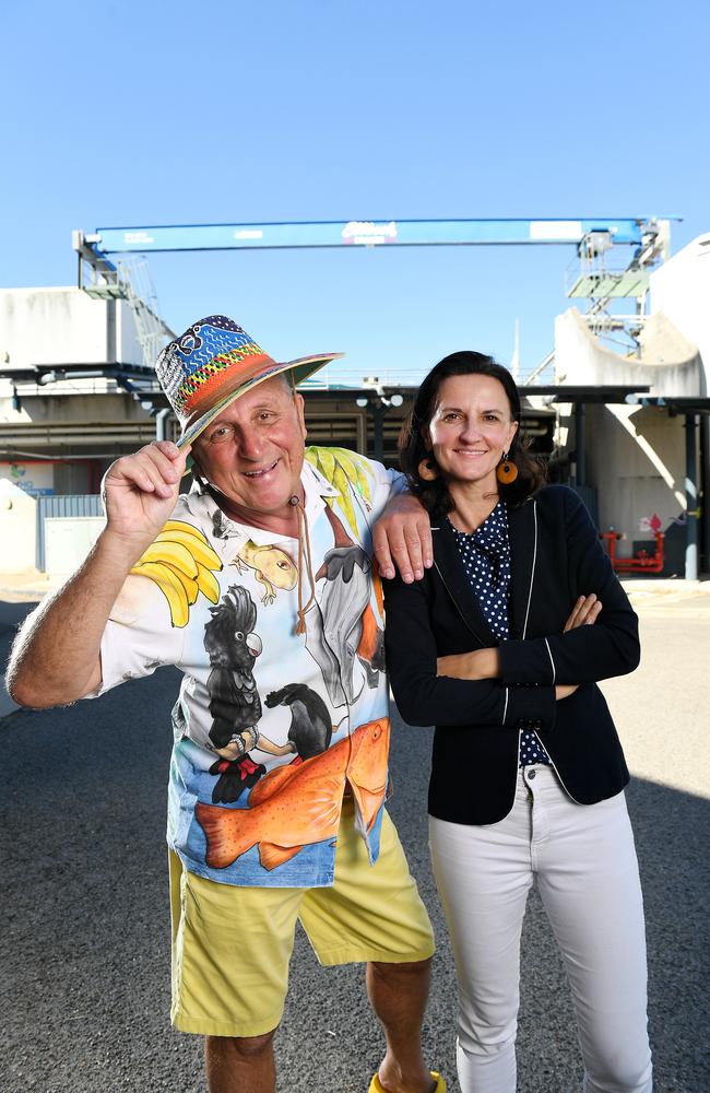 Steve Price and Claudia Brumme-Smith, CEO of Townsville Enterprise, outside Reef HQ which remains closed. Picture: Shae Beplate.