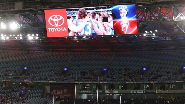 The sexy scoreboards at Marvel Stadium have covered the names on the stands.