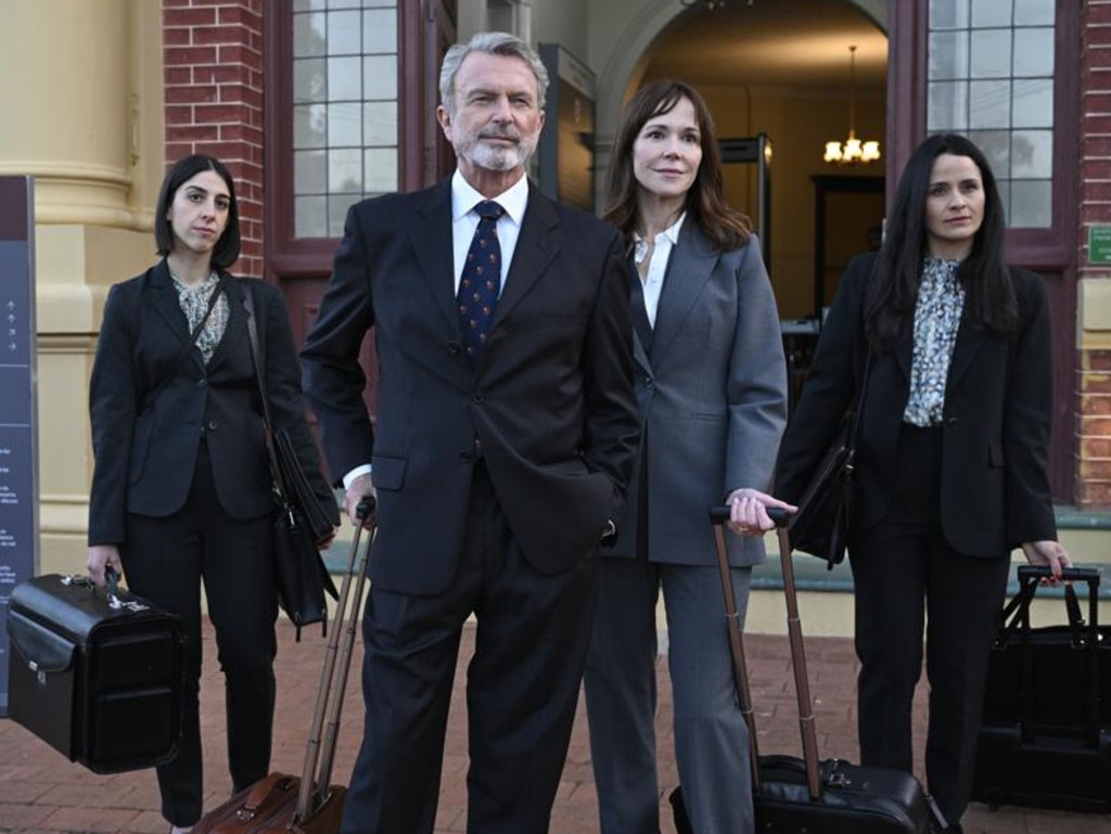 Kaila Perrelli, Sam Neill, Frances O’Connor and Jennah Bannear in season two of The Twelve. Picture: David Dare Parker
