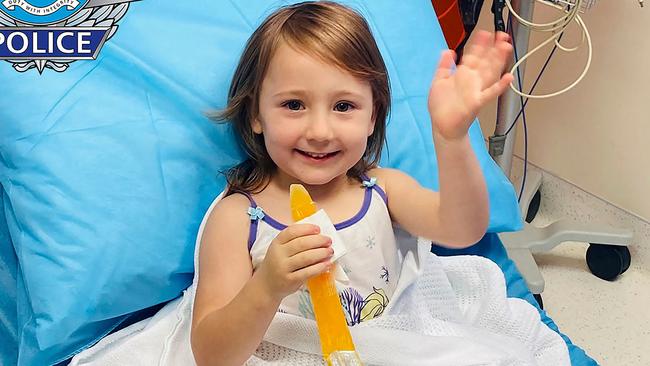 Four-year-old Cleo Smith recovering in a hospital in Perth after she was abducted from her family's tent in Western Australia in October. Picture: WA Police