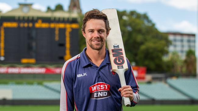 South Australian cricket captain Travis Head poses for a photograph at Adelaide Oval in Adelaide, Wednesday, February 20, 2019. (AAP Image/James Elsby) NO ARCHIVING