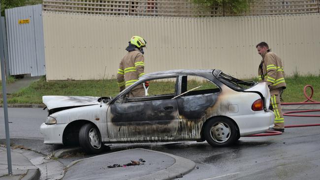 Gang of hoons crash and set fire to car after joyride through Hobart