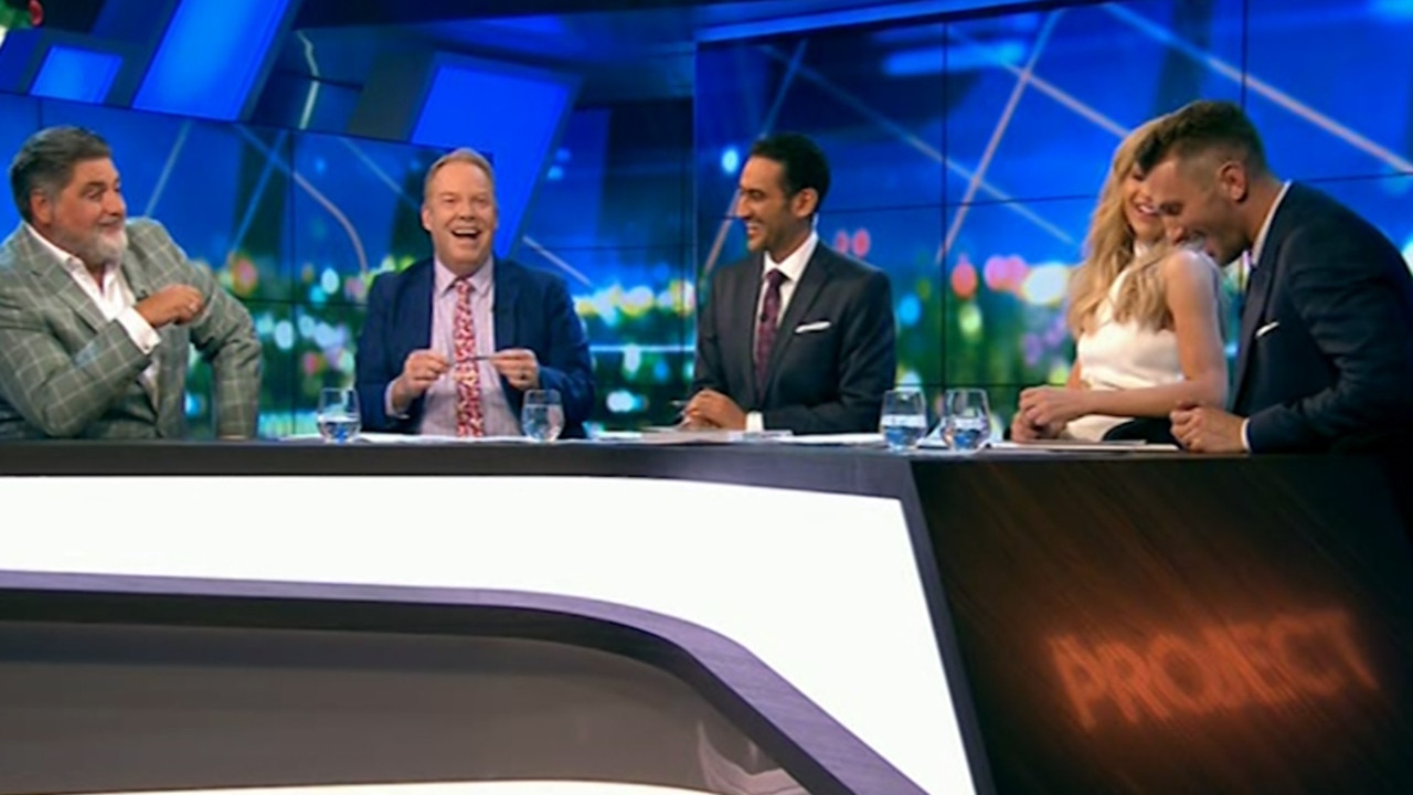 The Project panel couldn’t help but crack up after the cheeky dig. Picture: Channel 10.