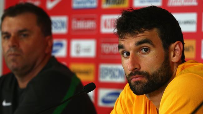 MELBOURNE, AUSTRALIA - JANUARY 08: Australian captain Mile Jedinak speaks to the media during the Australian Socceroos press conference at the Rectangular Stadium on January 8, 2015 in Melbourne, Australia. (Photo by Robert Cianflone/Getty Images)