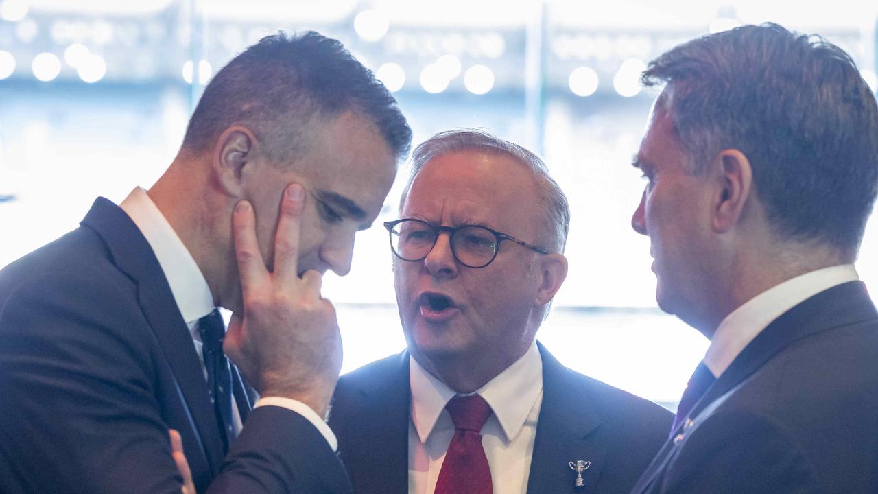 (L-R) Premier Peter Malinauskas, Prime Minister Anthony Albanese and Deputy Prime Minister Richard Marles at the 2024 AFL Grand Final breakfast. Picture: AFL Photos / Wayne Taylor