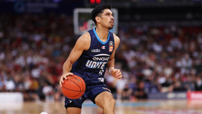 SYDNEY, AUSTRALIA - JANUARY 28:  Shea Ili of United controls the ball during the round 17 NBL match between Sydney Kings and Melbourne United at Qudos Bank Arena, on January 28, 2024, in Sydney, Australia. (Photo by Matt King/Getty Images)