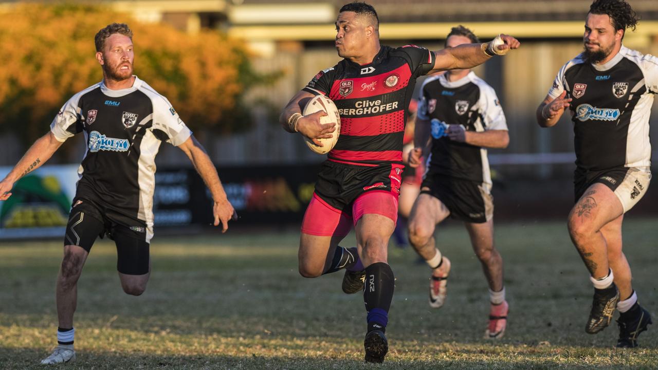 John Maila on the move for Valleys against Oakey in TRL A grade round 10 rugby league at Herb Steinohrt Oval, Sunday, June 20, 2021. Picture: Kevin Farmer