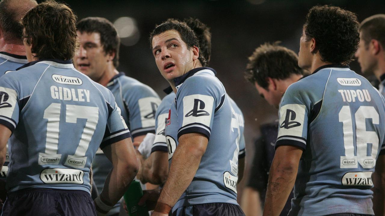 Jarrod Mullen (C) made his State of Origin debut in 2007, years before his talented NRL career fell apart.