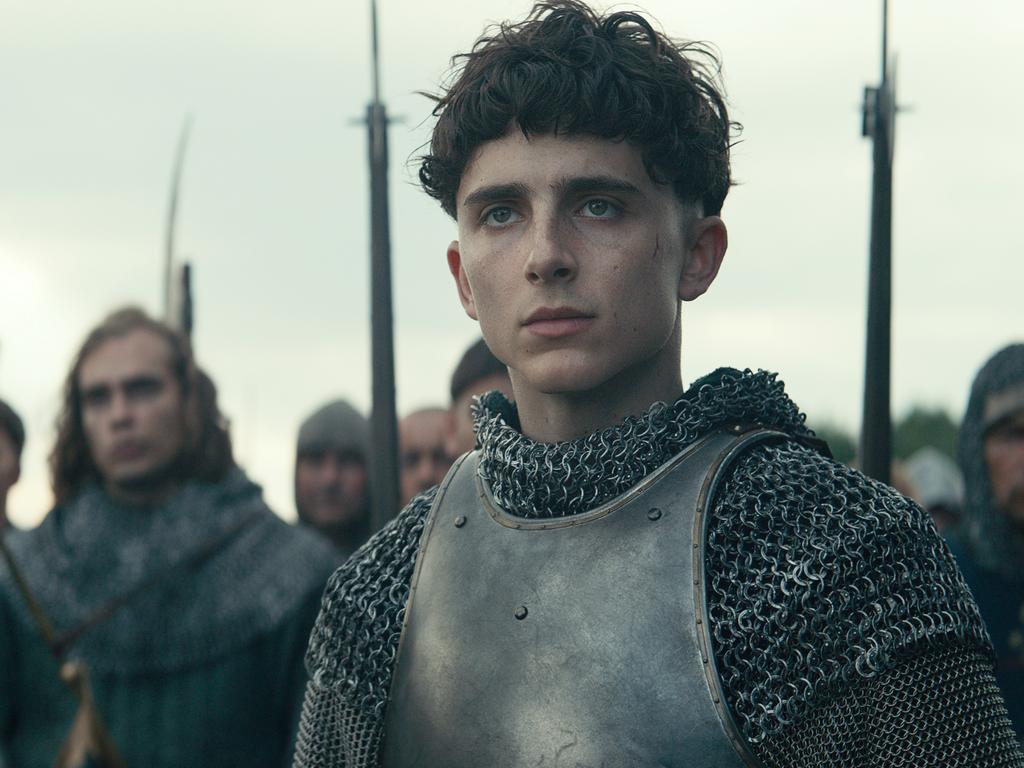 Timothee Chalamet as Henry V in The King.
