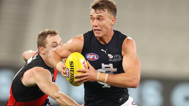 Mick McGuane has questioned Patrick Cripps’ defensive running. Picture: Michael Klein