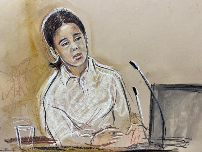 A court sketch shows Sam Kerr on the stand on February 5, 2025. Picture: Priscilla Coleman/MB Media