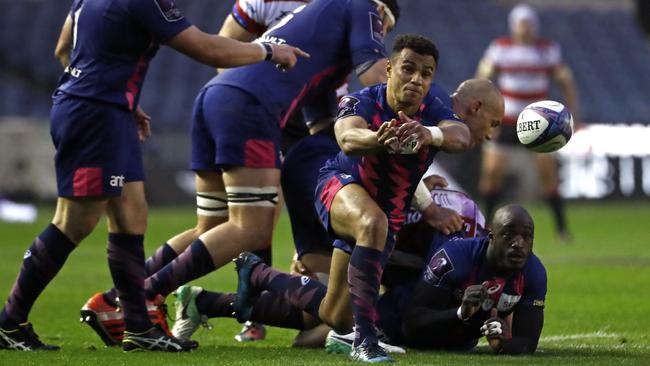 Australian scrum-half Will Genia fires off a pass for Stade Francais. Picture: AFP