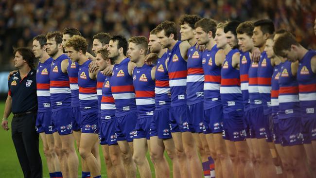 Western Bulldogs players before the second elimination final. Picture: Alex Coppel.