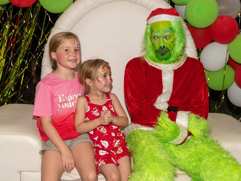 Claire Hurley, Addison Hurley and The grinch at Carols in the Gardens, Mackay Regional Botanic Gardens, Saturday 2 December 2023 Picture:Michaela Harlow