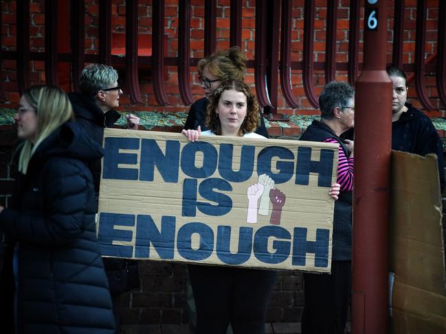 An anti-men’s violence rally took place in Ballarat earlier this month and again on Friday. Picture: NCA NewsWire / Luis Enrique Ascui