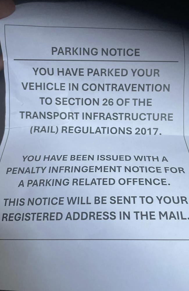 One of the parking notices received by motorists at a Gold Coast train station.