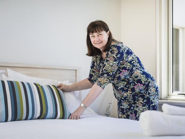 Airbnb host Jodie Willmer at her property in St Kilda Road, Melbourne. Picture: Kelvin Drayton