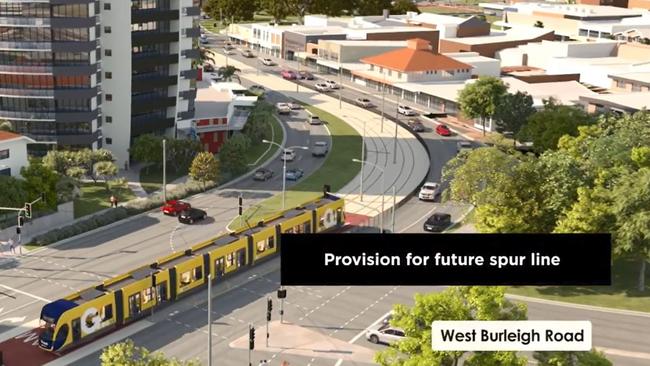 A Varsity Lakes spur line would run from Burleigh Heads along West Burleigh Road.