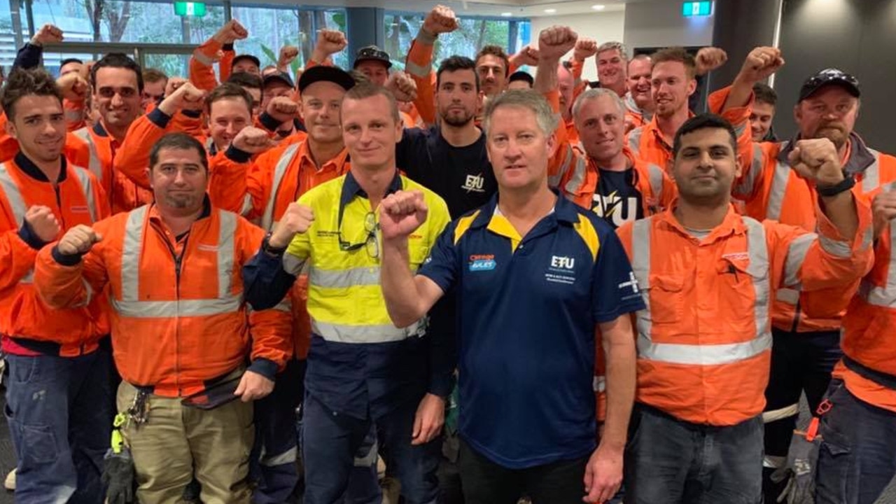 This photo, taken at the NorthConnex site several days before the incident, shows some of the T-shirts in question. Picture: Facebook/Electrical Trades Union, ETU NSW Branch