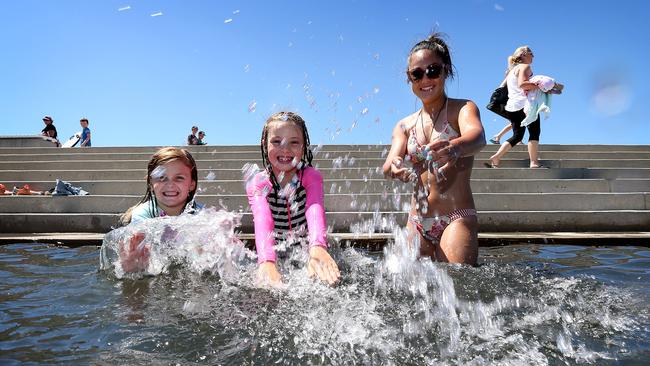 Baysiders enjoying the Wynnum Wading Pool during the school holidays. Picture: Adam Armstrong