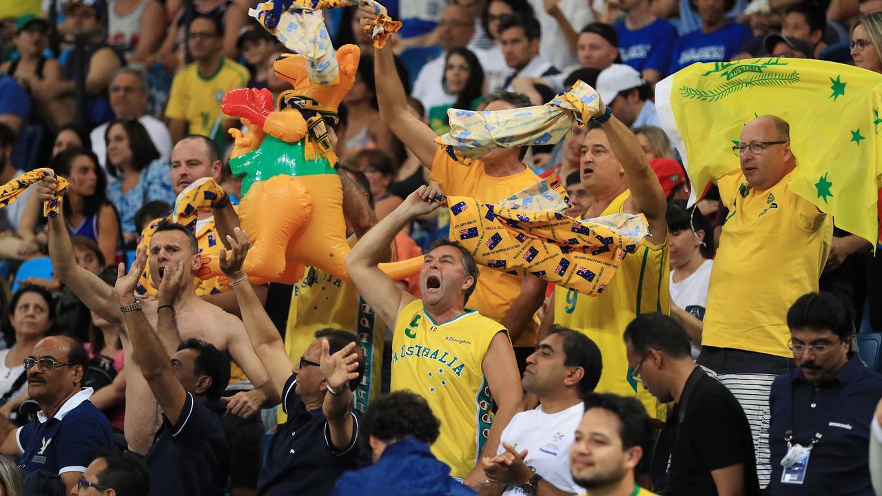 Australian fans cheer on the men’s basketball team at the Rio Games in 2016. Picture: Alex Coppel