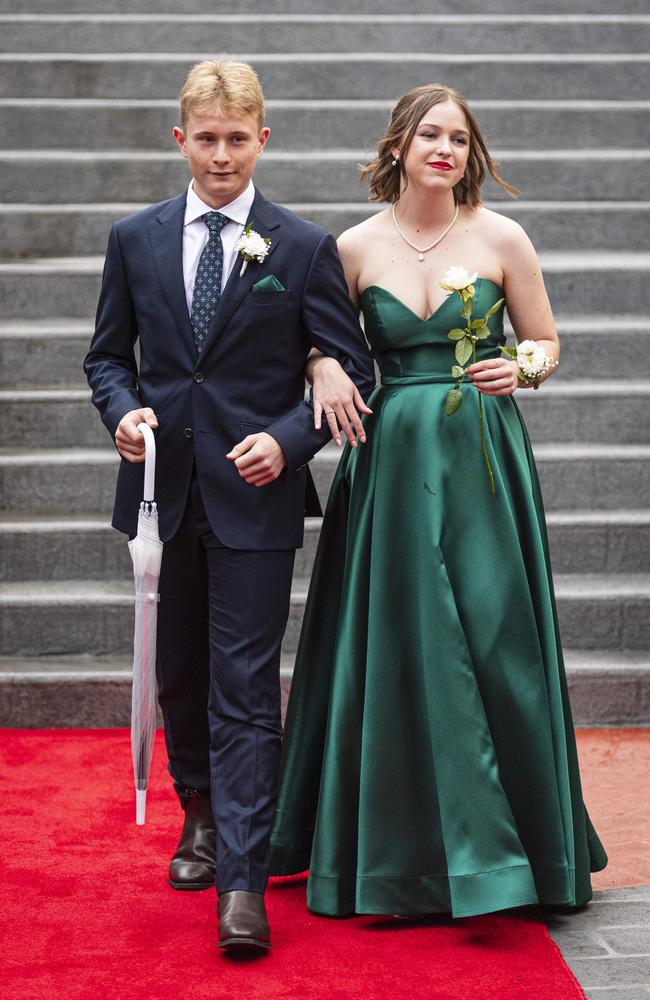 Isabelle Prewett and partner Thomas McNicol arrive at The Glennie School formal at Picnic Point, Thursday, September 12, 2024. Picture: Kevin Farmer