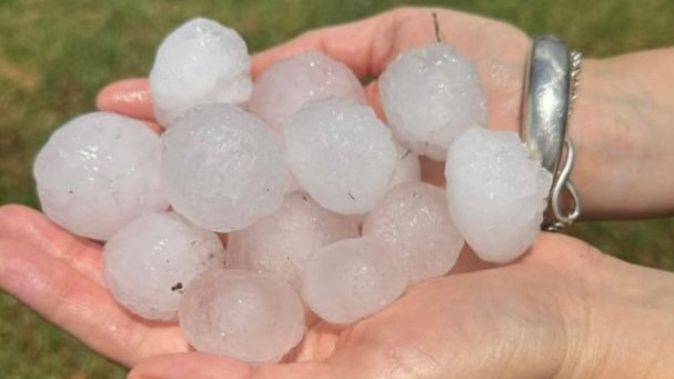 Rutherford residents in NSW posted photos of massive hail stones after a storm swept through the town on Boxing Day. Picture: Supplied