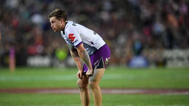 Cameron Munster of the Storm during the 2018 NRL Grand Final between the Sydney Roosters and the Melbourne Storm at ANZ Stadium in Sydney, Sunday, September 30, 2018. (AAP Image/Joel Carrett) NO ARCHIVING, EDITORIAL USE ONLY