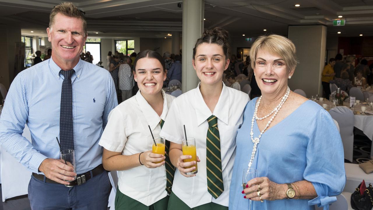 Representing Centenary Heights State High School are staff member Will Curthoys and students Millie Higlett and Marissa Cumming with past staff member Barb Pearson at the International Women's Day lunch hosted by Zonta Club of Toowoomba at Picnic Point, Friday, March 5, 2021. Picture: Kevin Farmer