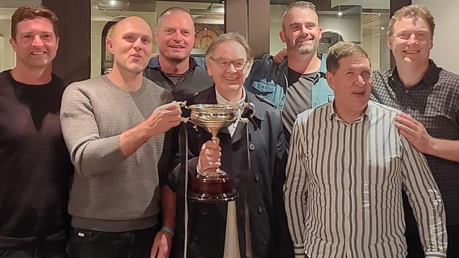 Rebels players Shane O'Bree (Beaufort), James Walker (Lake Wendouree), Nick Preston (Creswick), Peter Henderson (Head Trainer – ended up with over 400 games), Shane Fisher (Lexton/Golden Point), Ray McLean (Leading Teams), Mark Kennedy (Skipton). Picture: Marg Richards.