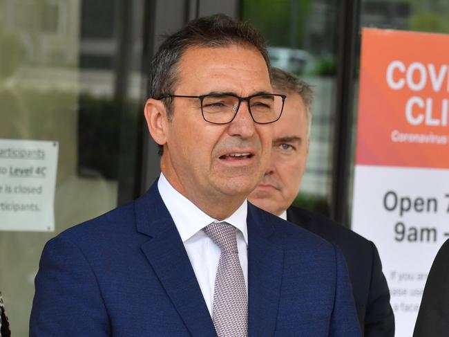 SA Premier Steven Marshall pictured at the Coronavirus testing clinic at at the RAH, Adelaide on Thursday 5 March, 2020. A new Coronavirus (covid-19) clinic has been set up at the Royal Adelaide Hospital. (AAP Image/Sam Wundke)