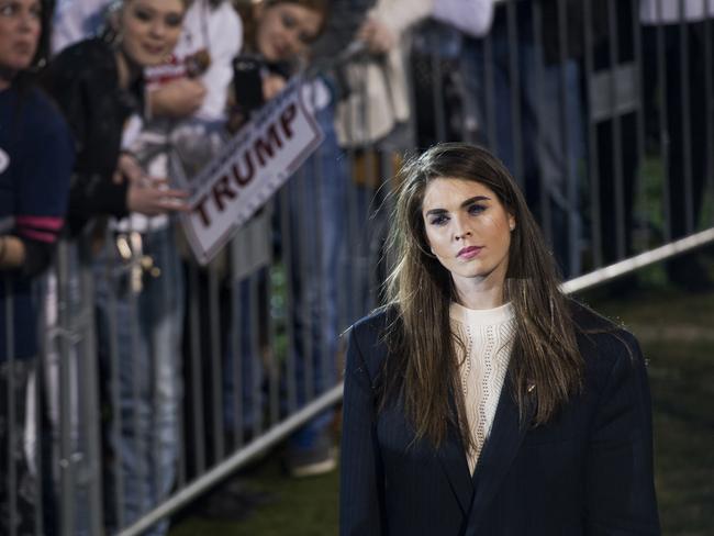 Hope Hicks, then communications aide for Republican presidential candidate Donald Trump, attends a campaign rally at Madison City Schools Stadium in February, 2016. Picture: Tom Williams