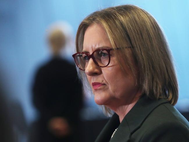 Victorian Premier Jacinta Allan holds a door stop press conference outside a Housing conference in Melbourne. Monday, August 5. 2024. Picture: David Crosling