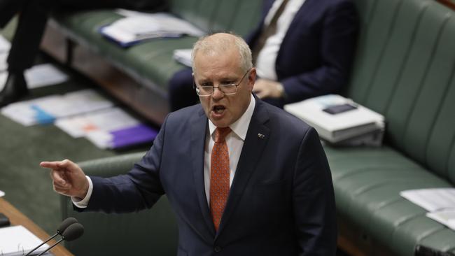 Scott Morrison in Question Time stayed determinedly calm despite provocation. Picture: Sean Davey.