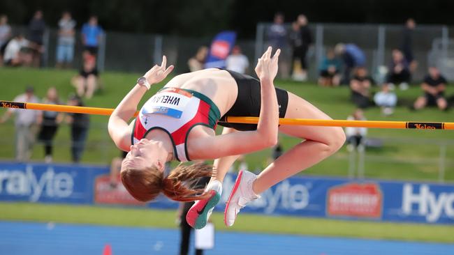 Emily Whelan was a deserving winner in the open women’s high jump. Photo: David Tarbotton.