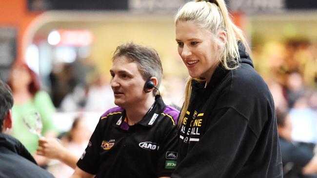 Melbourne Boomers front office: Lauren Jackson with general manager Justin Nelson. Picture: Steve Tanner