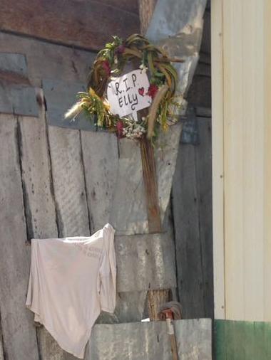 A wreath with the message RIP Elly is placed near the spot where she died. Picture: Supplied