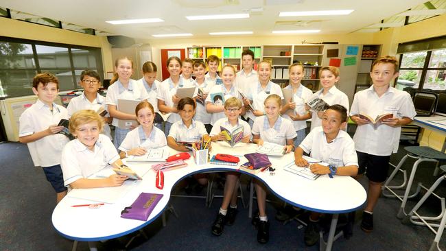 Year 6 students who performed very well in Naplan at St Kevins last year, propelling the school to the top of the My Schools 2018 list. L- R: Clarrie Jones, Lucy Young, Jayce Windle, Ashton Wardrop, Jessica McAlpine, Bryce Knott and Teacher Mrs Kerrianne Pearce. Picture Mike Batterham