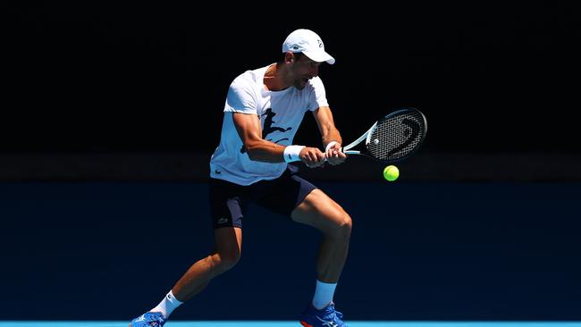 Djokovic had to cut short his practice match, just days out from the Australian Open. Picture: Getty