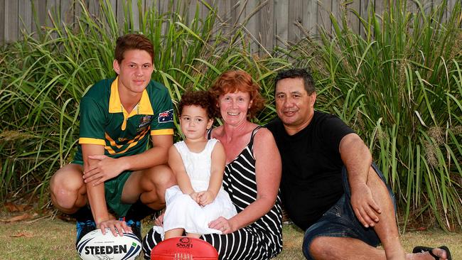 A young Kalyn Ponga and his family. Picture: Marc Robertson