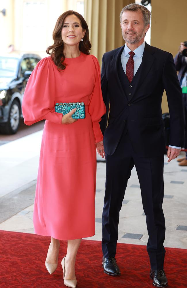 Mary, Crown Princess of Denmark and Crown Prince Frederik of Denmark attend the Coronation Reception for overseas guests at Buckingham Palace. Picture: Chris Jackson/Getty Images