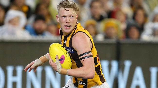 The more opposition fans boo James Sicily the more Hawks fans love him. Picture: Michael Klein